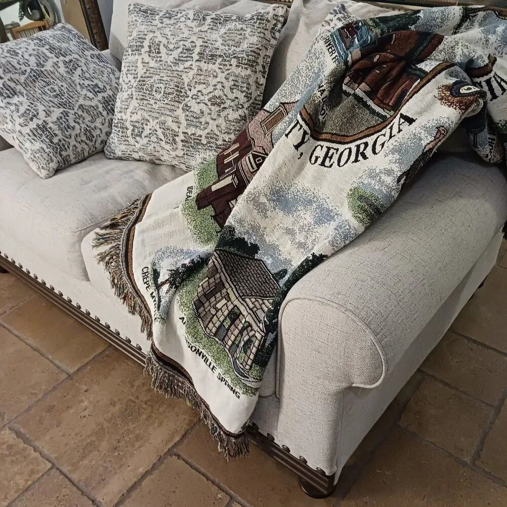 Farmhouse Georgia Historical Throw Blanket 62x48 Cottagecore Deer Scenery Rustic
